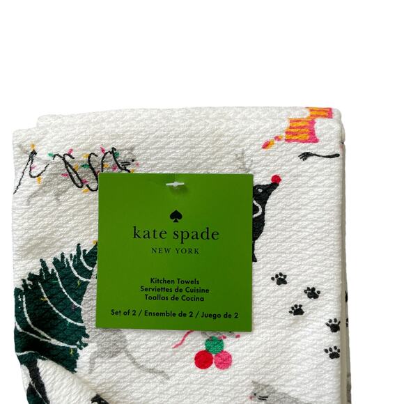 Kate Spade Christmas Dogs & Cats Kitchen Towel Set of 2 Designer Holiday 17x28 - Picture 7 of 12